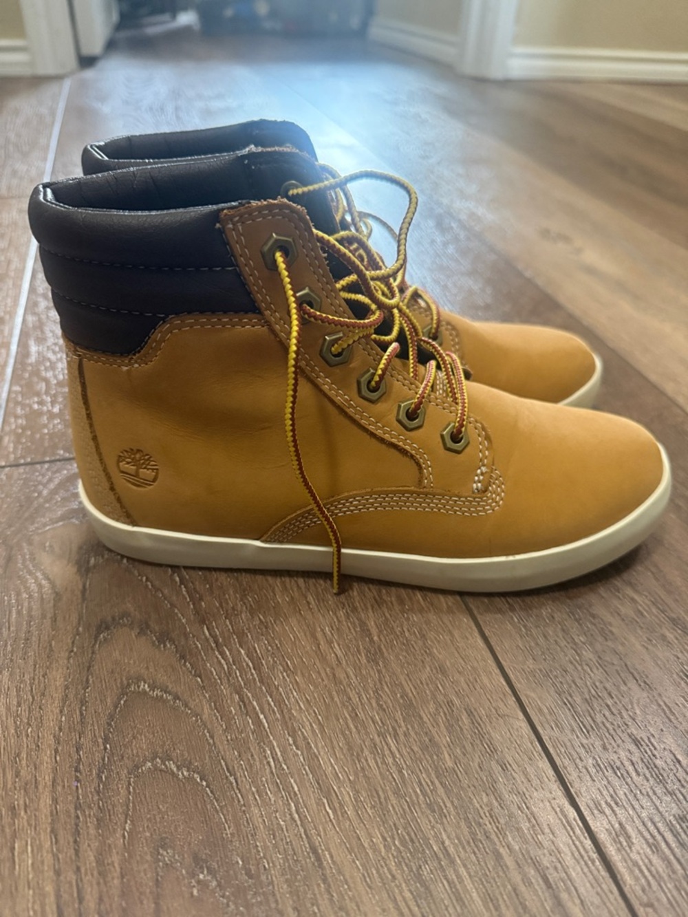 Timberland Wheat and Dark Brown High-Top Leather Sneakers